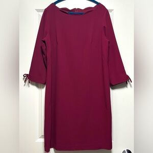 Talbots Scalloped Neck 3/4 Sleeve Dress Cute Retro Feminine Romantic Magenta 14